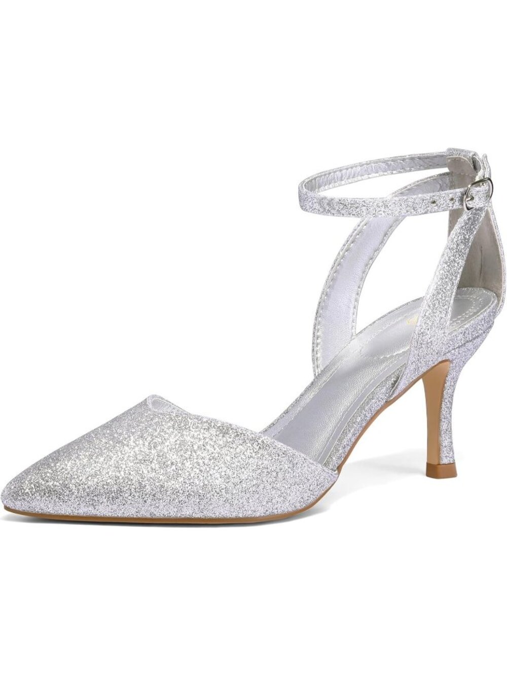 Women's Sliver Glitter Closed Toe Kitten Heels Comfortable Pumps Dressy Shoes
